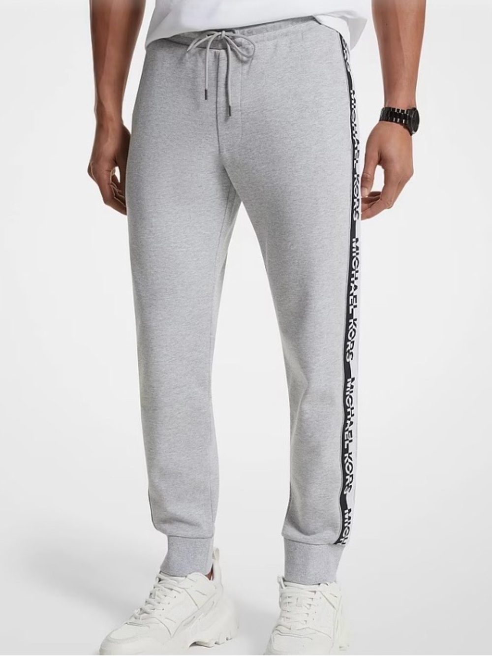 MICHAEL KORS Logo Tape Cotton Blend Joggers Light Gray‎ XXL NWT